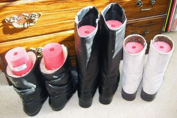 keep boots upright with pool noodles