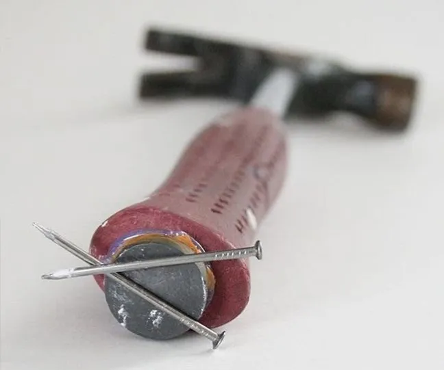 glue a magnet to your hammer for nails hack