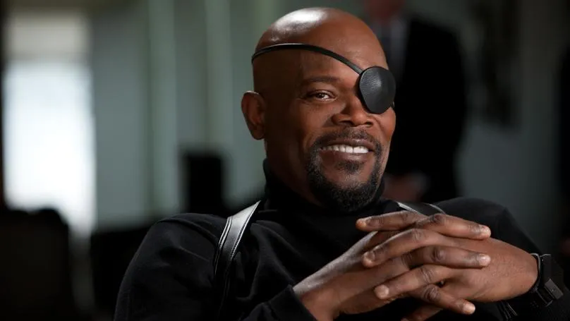 Samuel L. Jackson chuckles in the first Avengers movie.