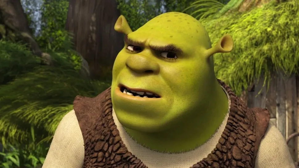 Shrek looks concerned in the 2001 original movie Shrek.