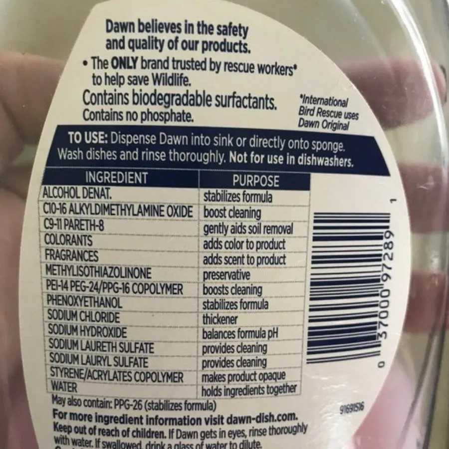 ingredient list with a purpose by dawn soap