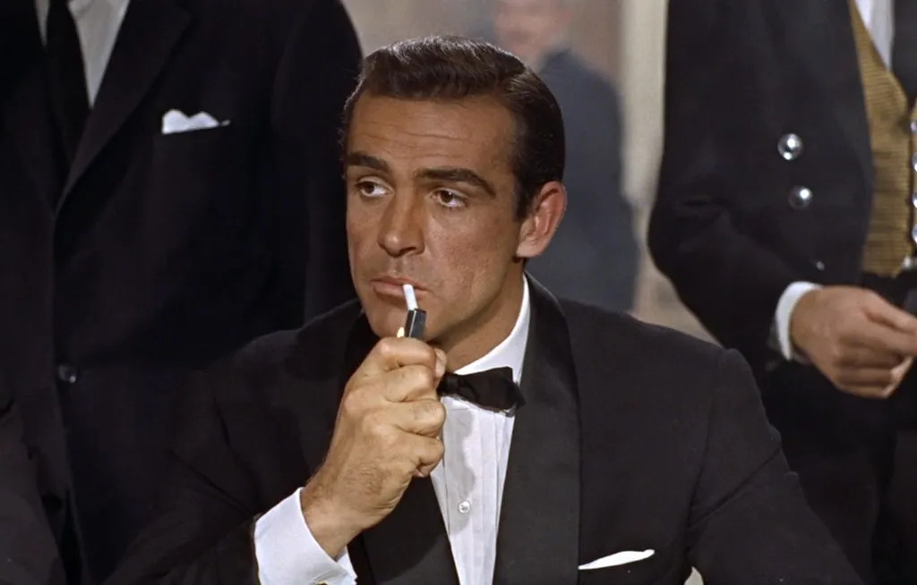 James Bond smoking a cigarette 