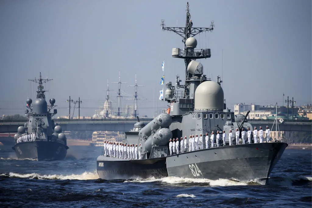The Morshansk missile boat takes part in the main naval parade marking Russian Navy Day
