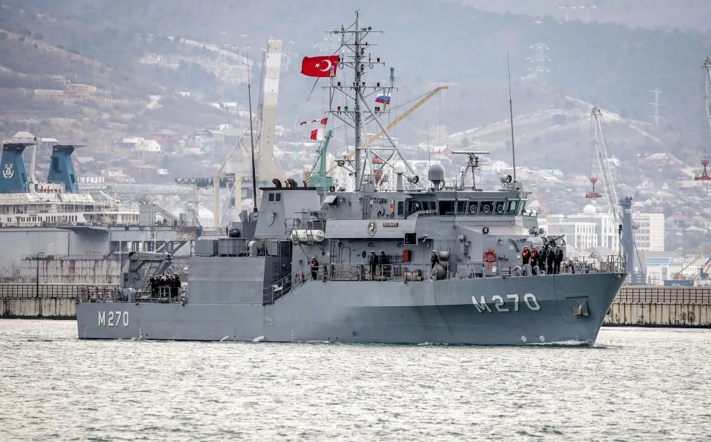 Naval Forces of Turkey enters the harbour of the Russian port of Novorossiysk