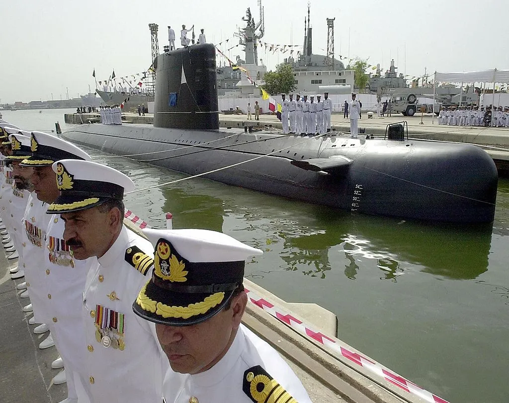 Pakistan  navy indigenously built submarine, with French assistance, launches August 24, 2002 in Karachi, Pakistan