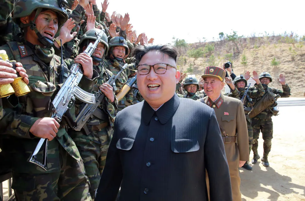 North Korean leader Kim Jong-Un (C) inspecting the 