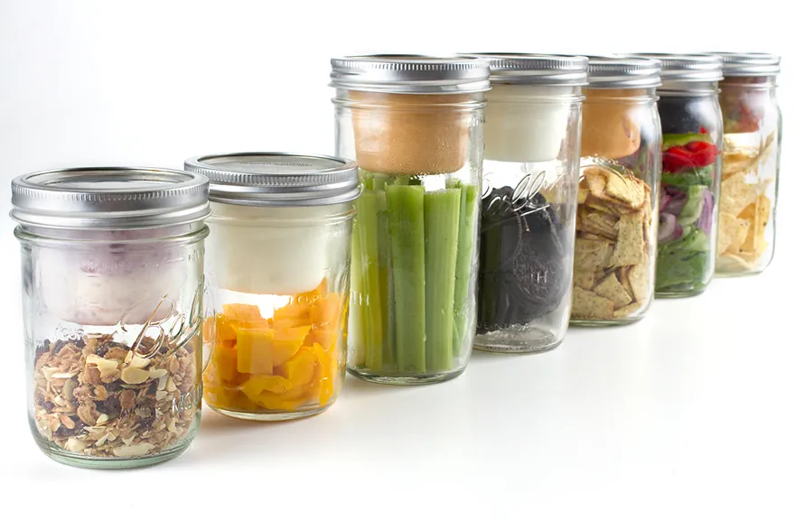 Mason jars with attached dip lids