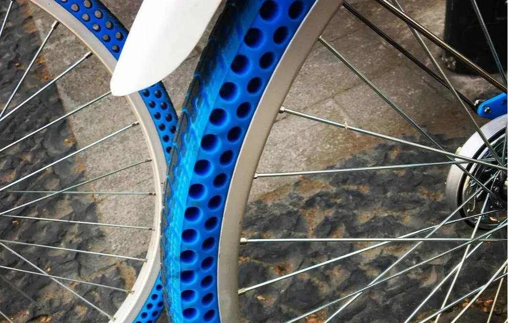 blue airless tires on bikes