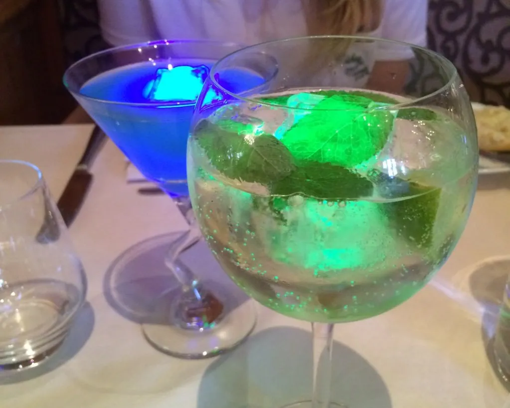 glowing ice in cocktails