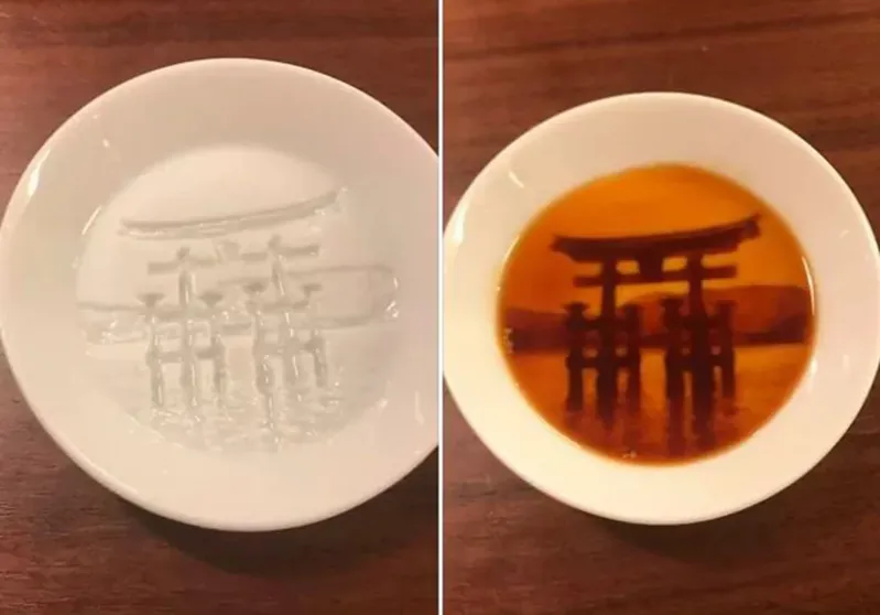 soy sauce dish that turns the condiment into a Shinto shrine 