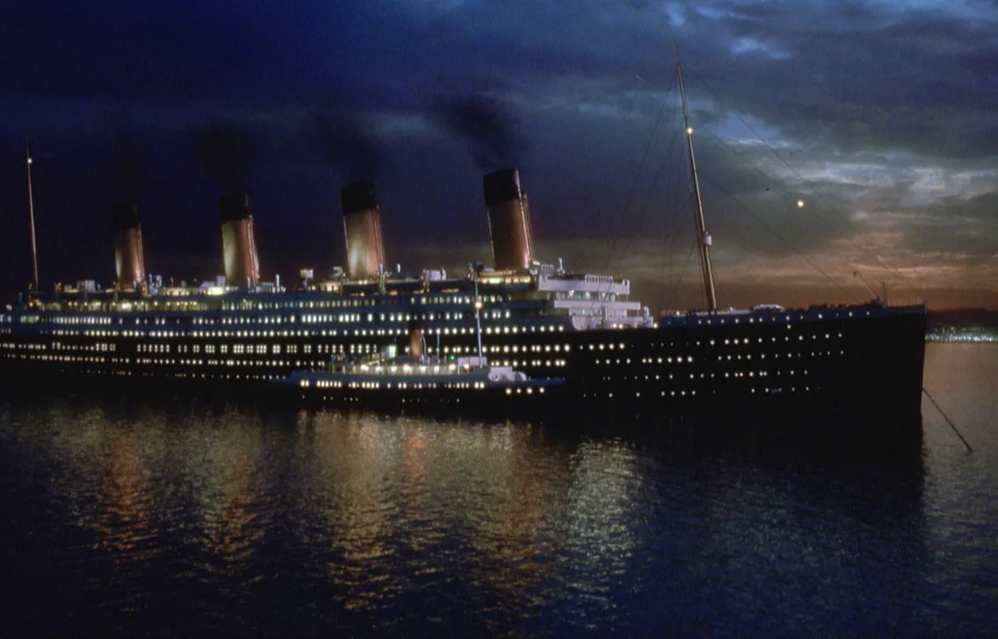 The night sky and Titanic boat. Publicity still by Paramount Pictures for the move Titanic