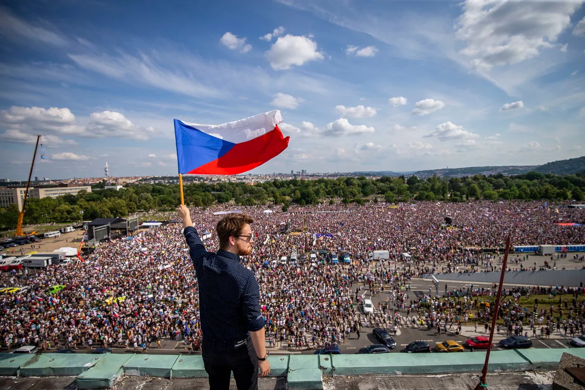 Protesters attend an Anti-Government protest at the Letna plain on June 23, 2019 in Prague, Czech Republic.