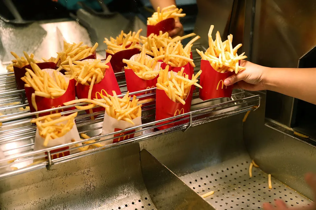McDonald's crew member Samantha Medina prepares french fries
