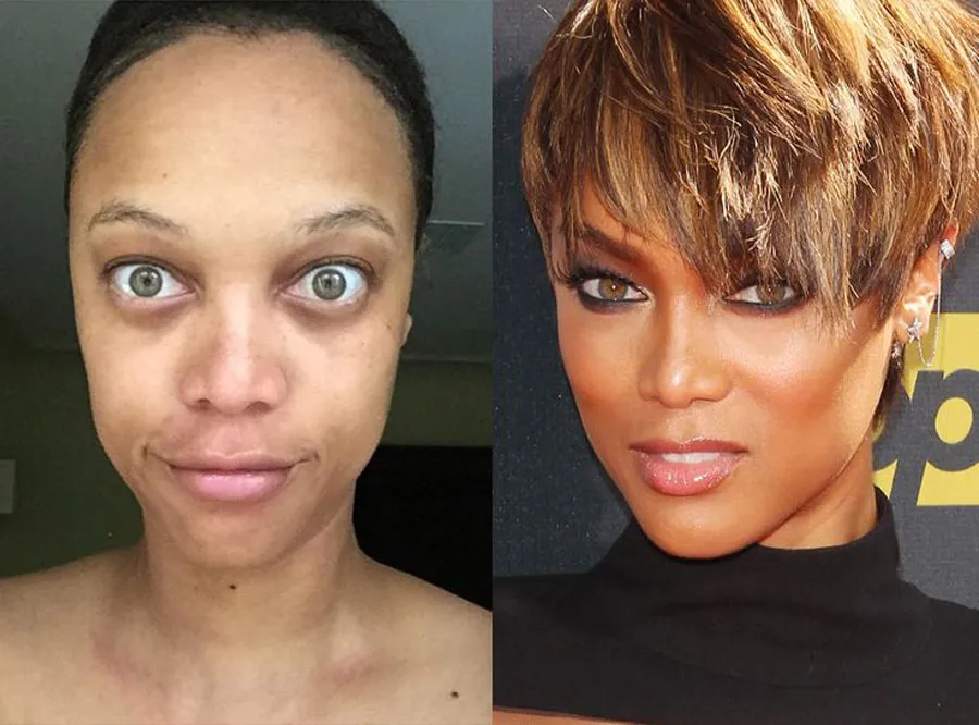 Tyra Banks with and without makeup