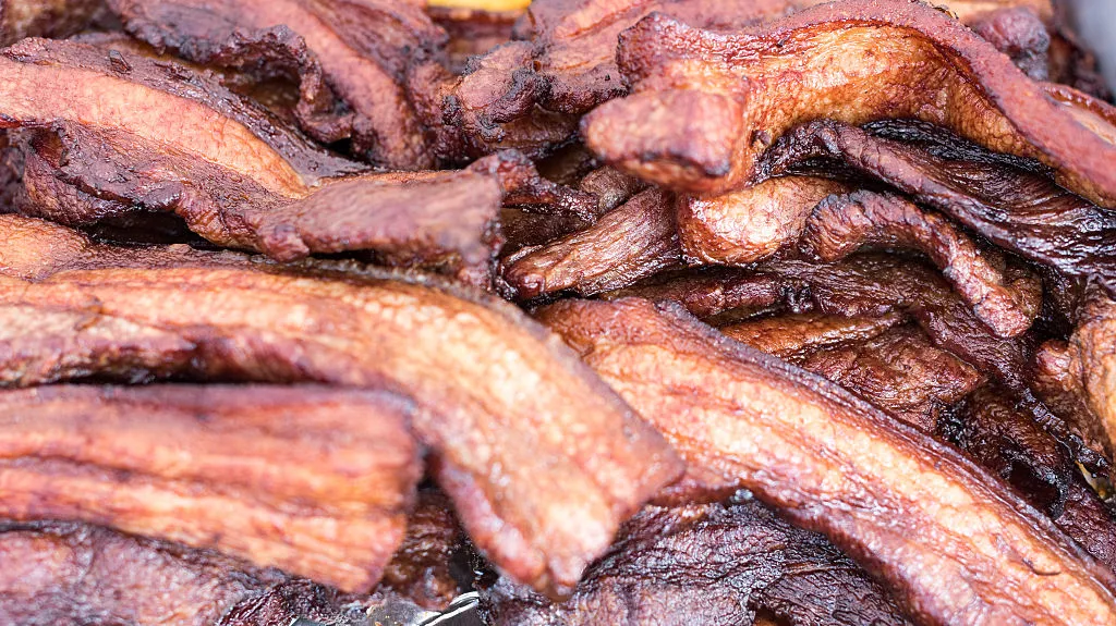 close-up of cooked bacon