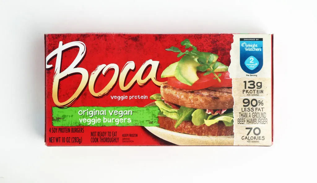 a package of boca original vegan veggie burgers