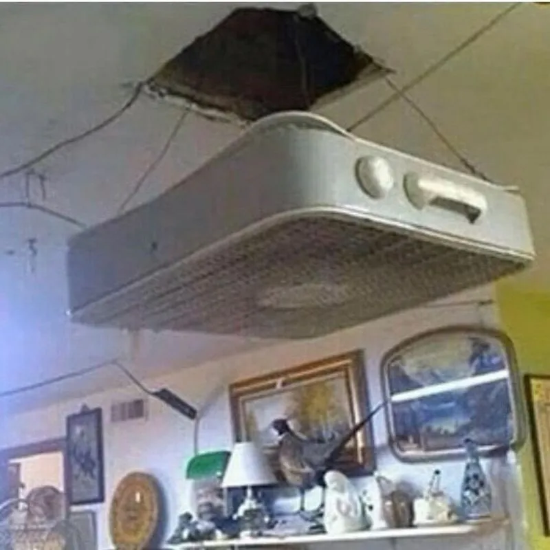 ceiling fan - box fan hanging from ceiling