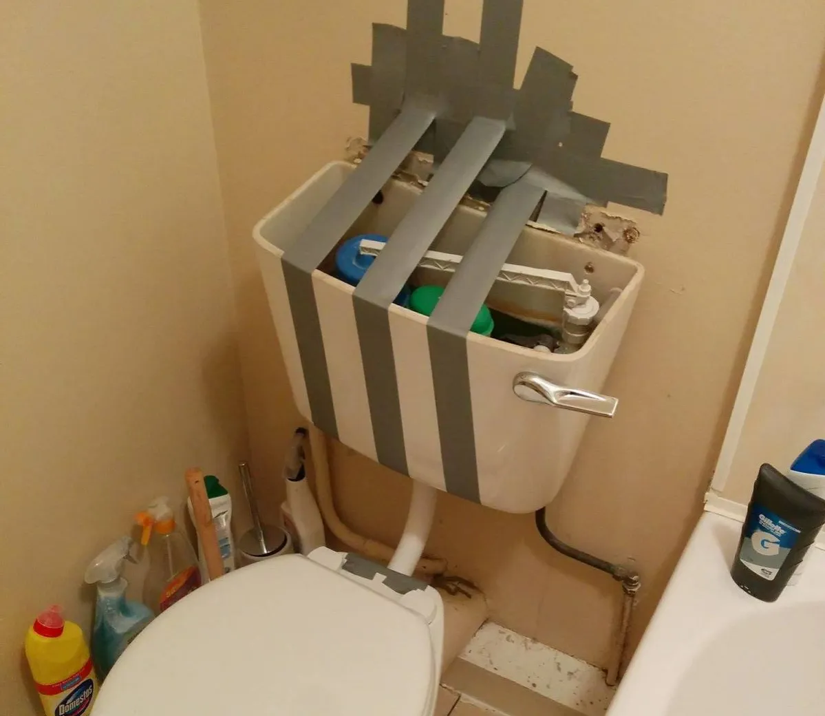 duct tape toilet repairman