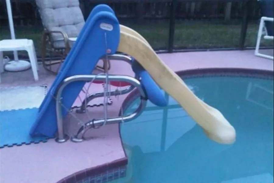 slide into pool hooked up to stairs