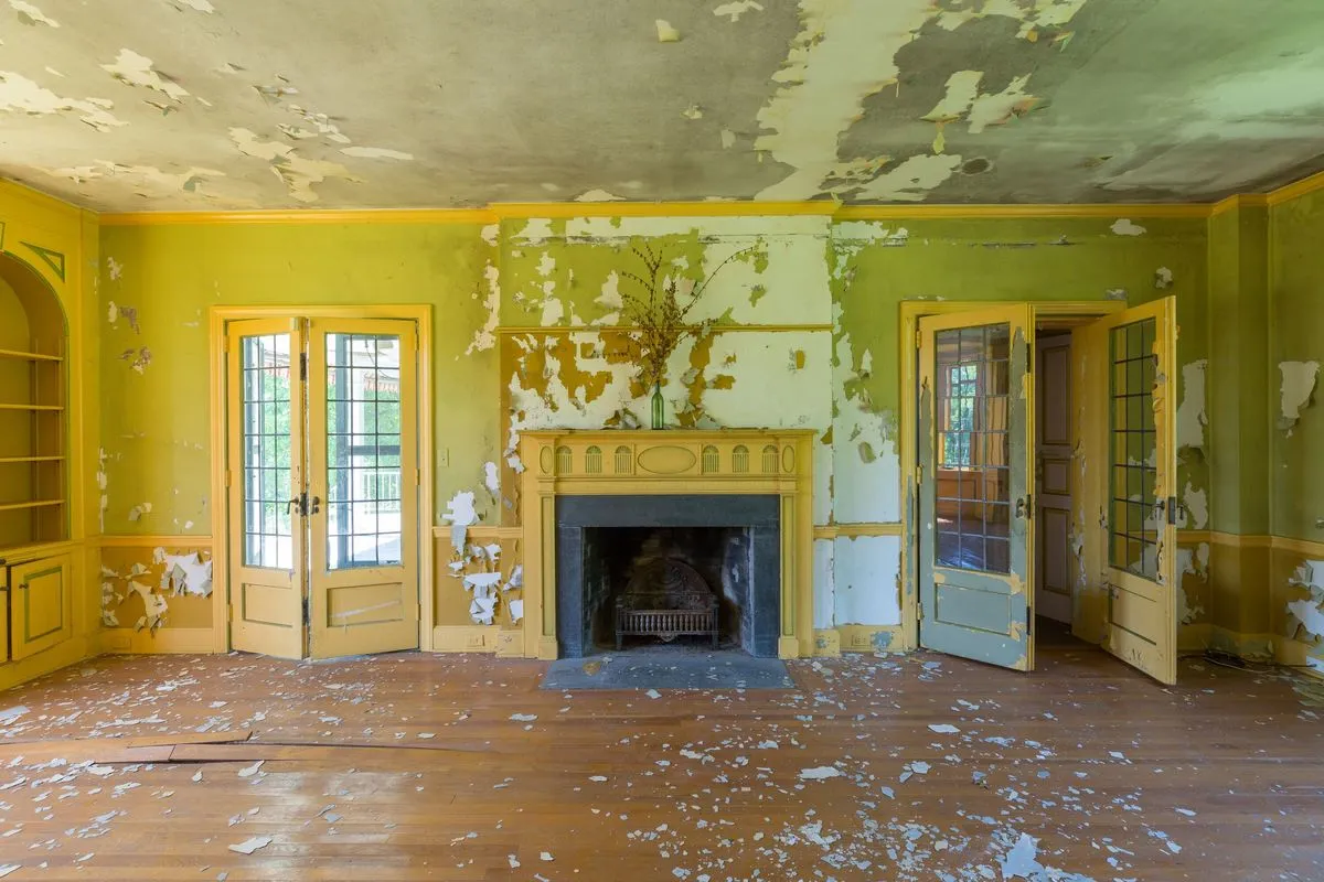 yellow fireplace room circus house abandoned house story