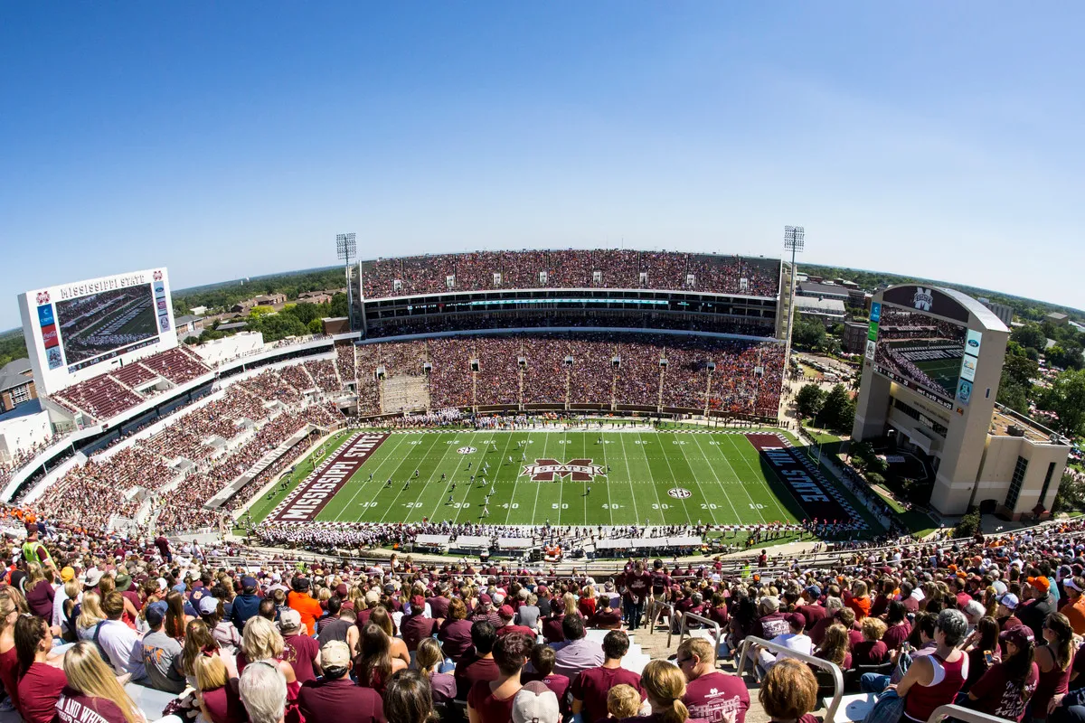 A wide angle view of Davis Wade Stadium during the Auburn Tigers in Mississippi