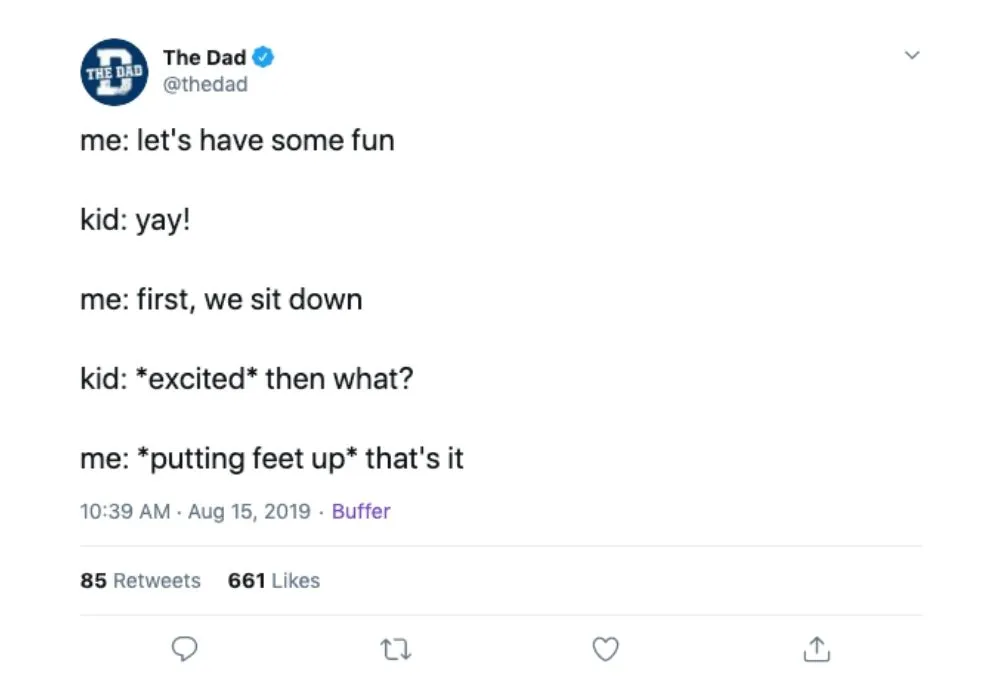 put your feet up tweet about dads having fun