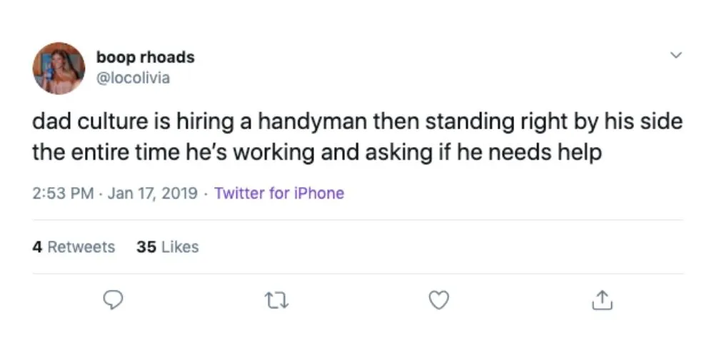 dad culture tweet standing over handyman