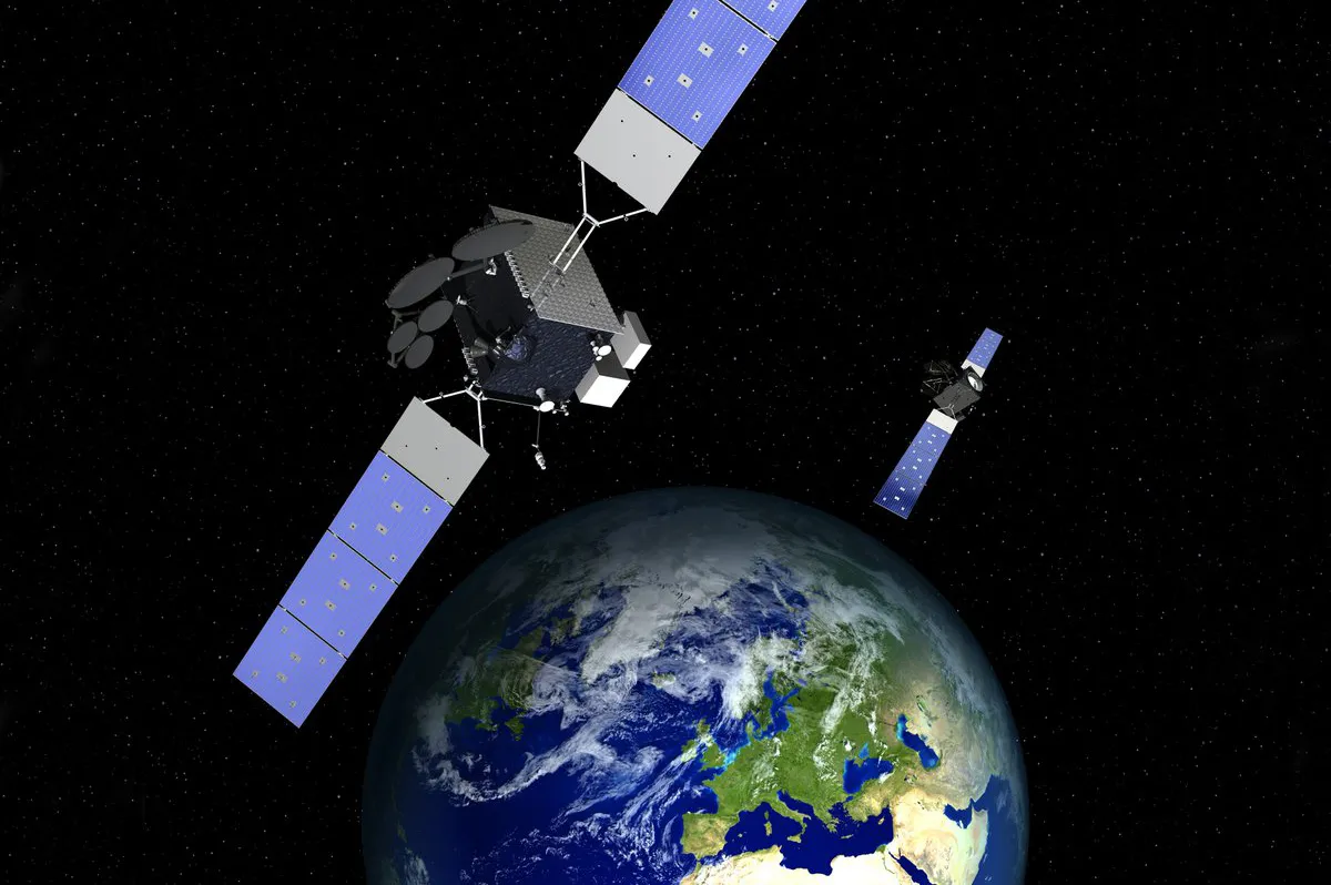 digital depiction of satellites sending communication to the Arctic regions