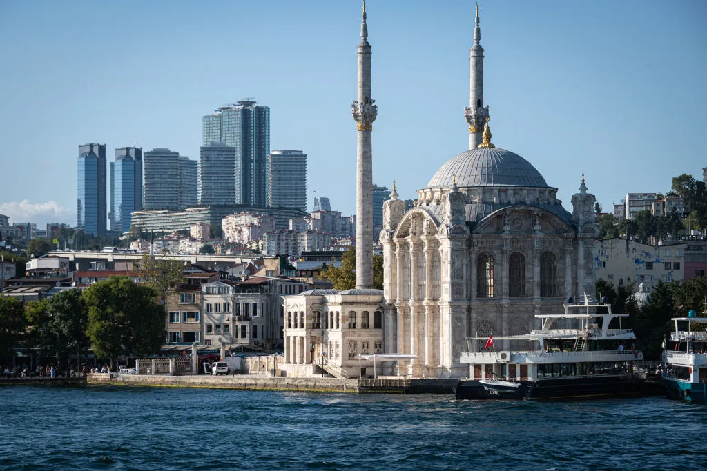 The shores of the Bosphorus water way meet the city of Istanbul in Turkey