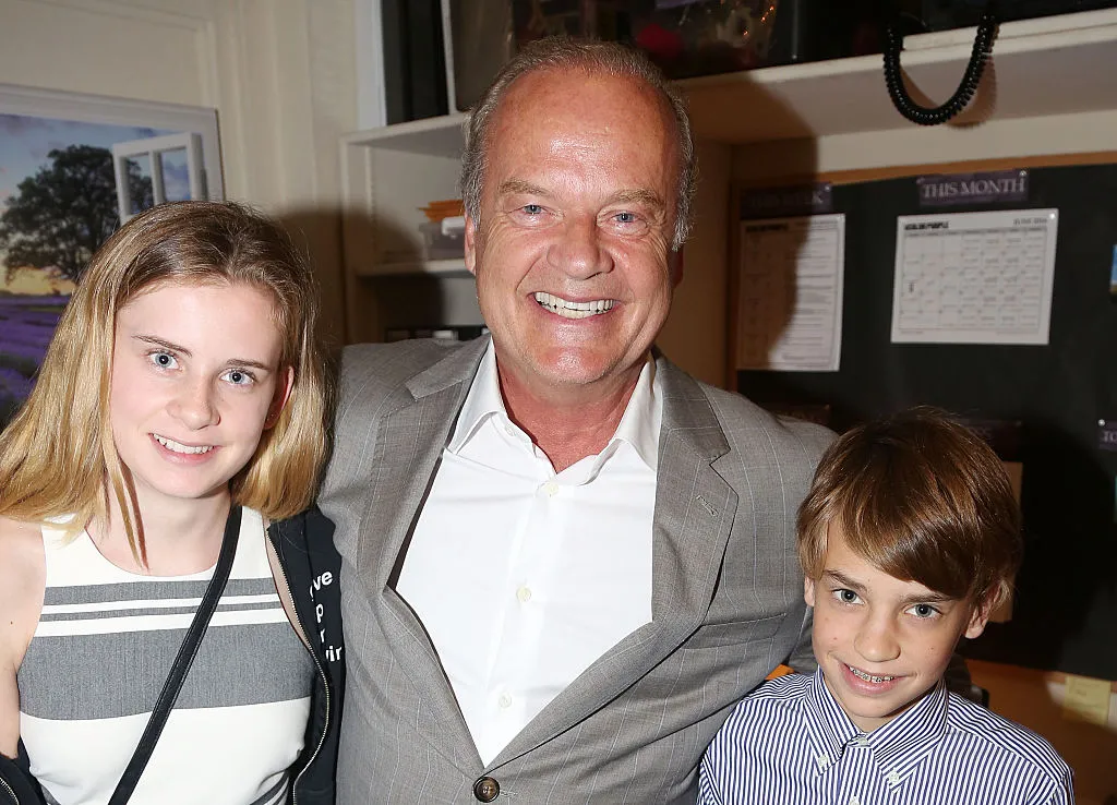 Mason Grammer, father Kelsey Grammer and son Jude Grammer pose backstage at the hit musical 