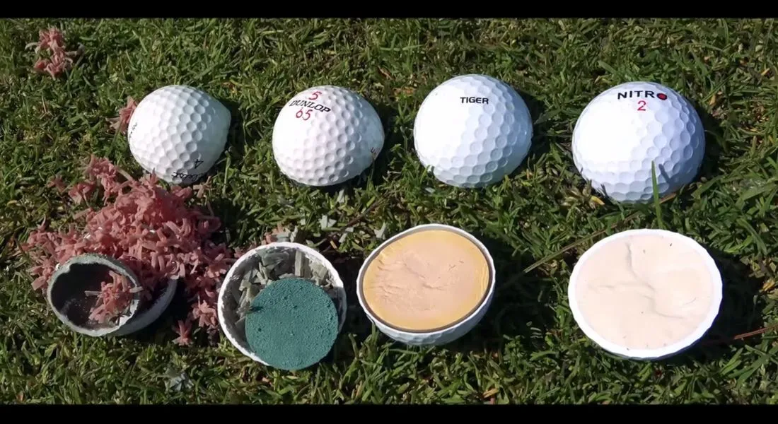 golf balls cut in half to see the insides