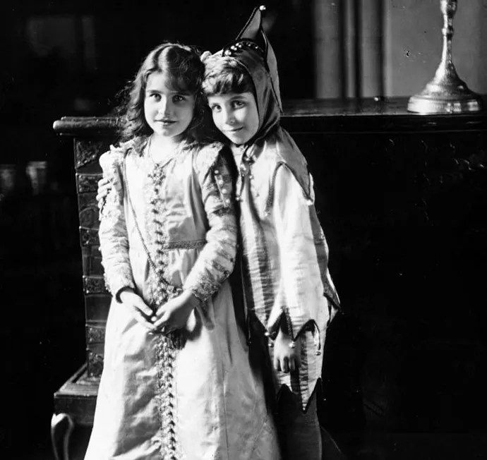 Future Queen Elizabeth with her brother, Lord David Bowes-Lyon