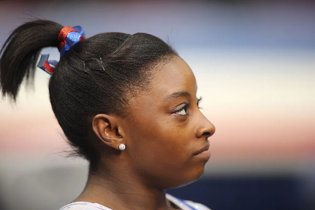 simone biles staring into the distance