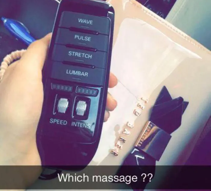 Person struggles over which massage to choose in their car.