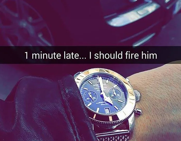 Snapchat user complains that their driver is one minute late.