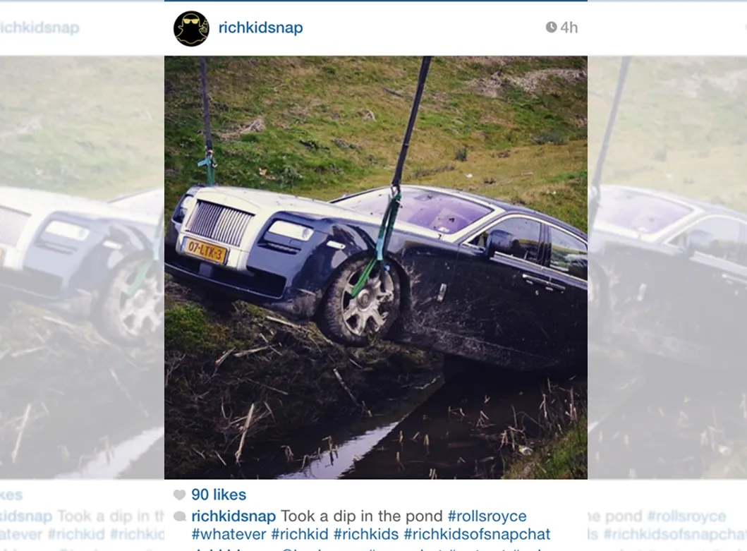 Roles royce is being hauled out of a car in an Instagram post.