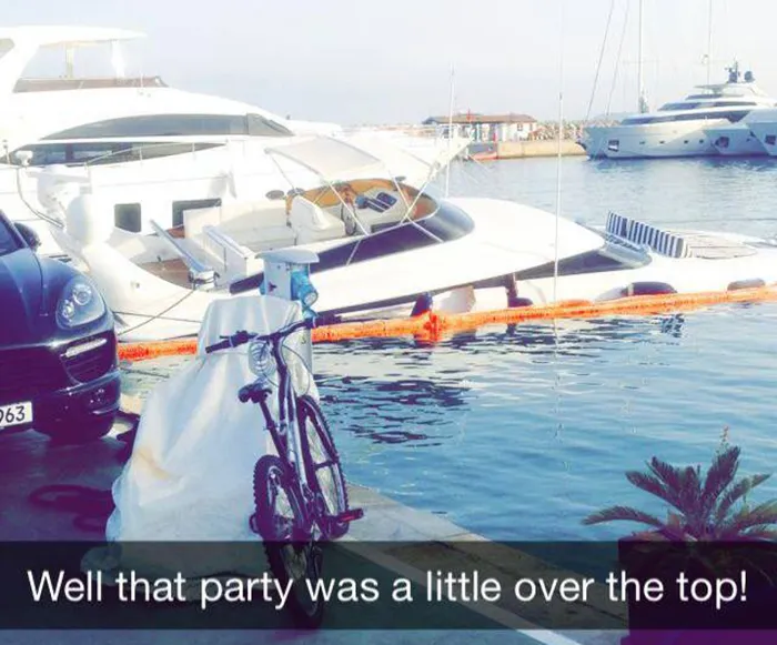 Snapchat by RichKidSnap talks about a party while their boat is sinking.