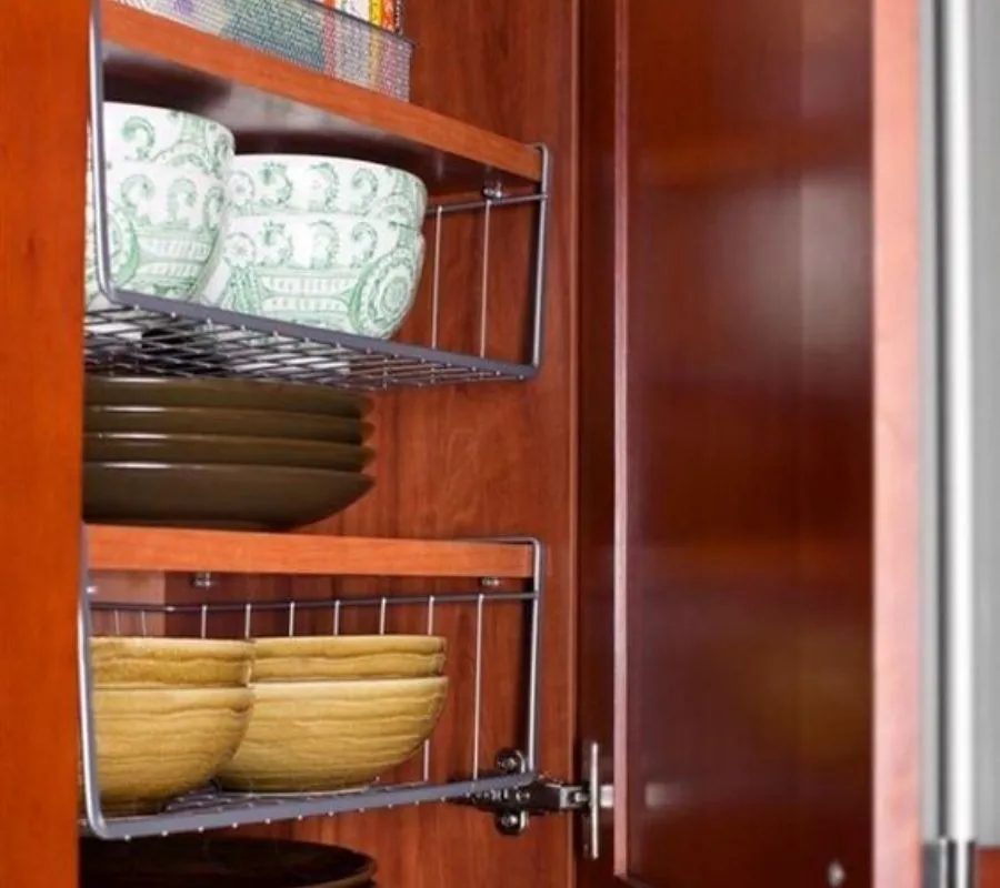 using hanging racks to store dishes