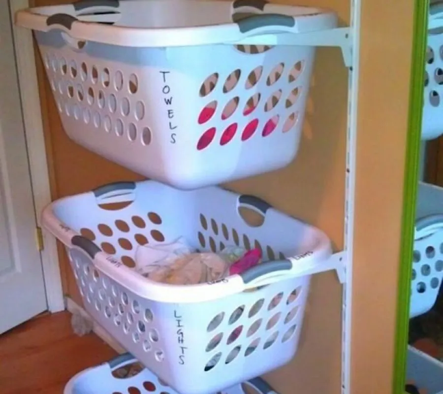 mounting laundry baskets to the wall 
