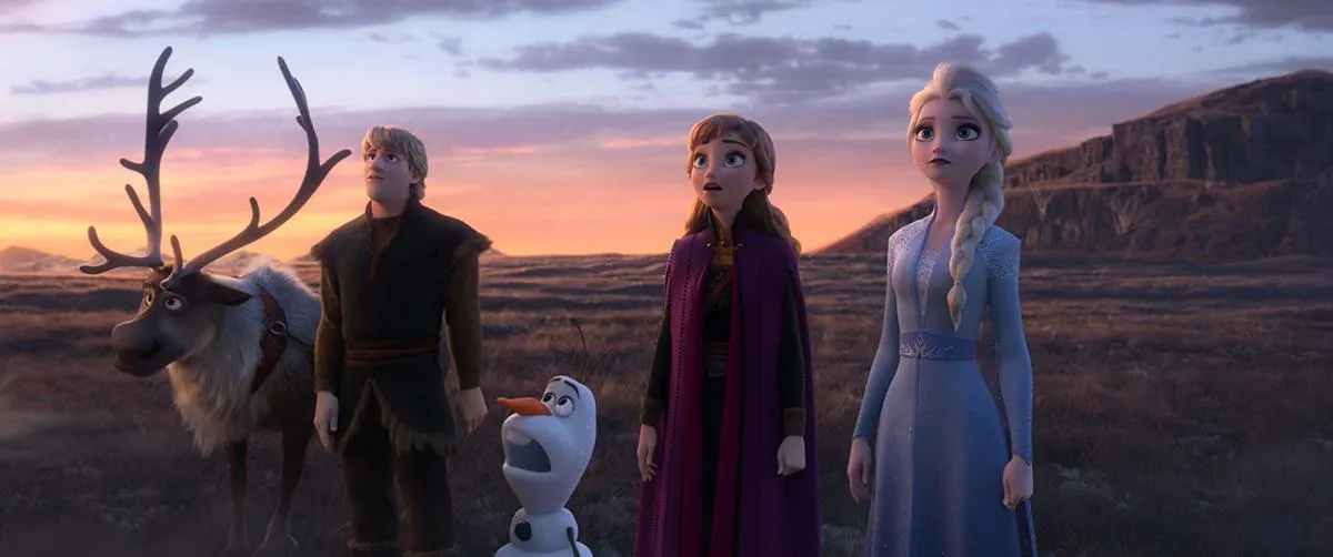 sven, kristoff, olaf, anna, and elsa in frozen II