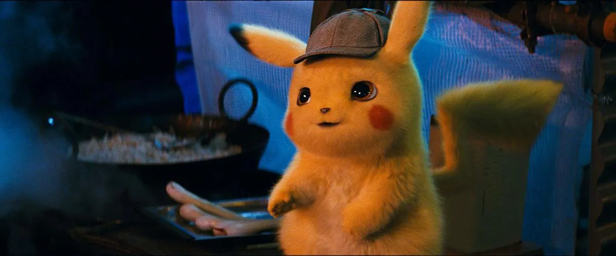 an animated pikachu dressed in a detective hat