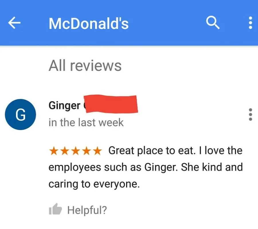 someone left a review about themselves on Google reviews