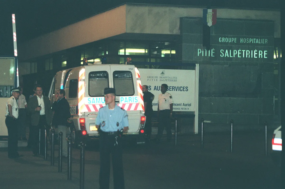 An ambulance is at the Pitié-Salpétrière Hospital, where Princess Diana died.