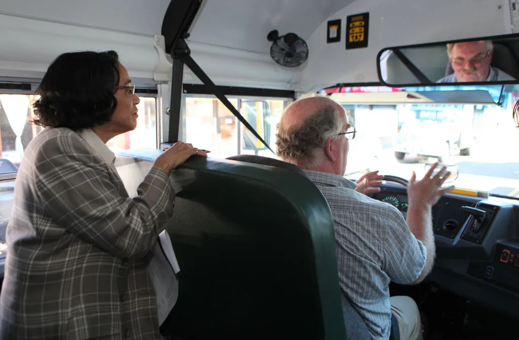 school bus driver behind the wheel