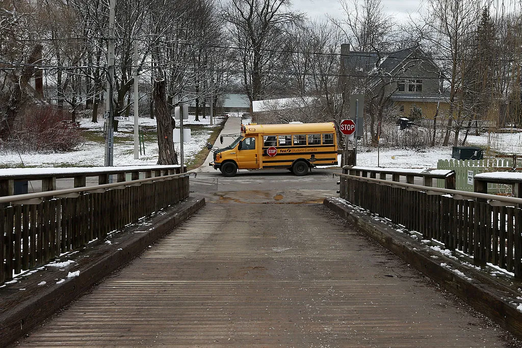 a school bus stopped in the middle of the road