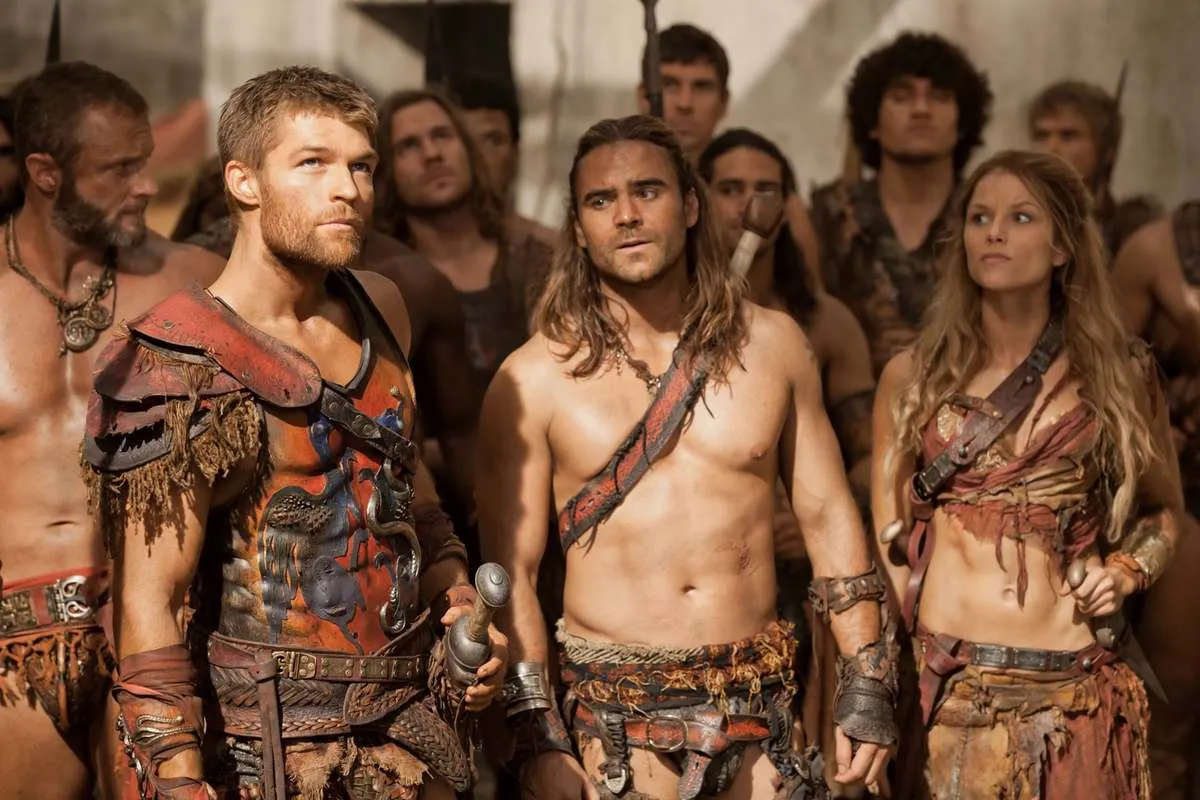 Ancient Roman gladiators are seen during the show Spartacus.