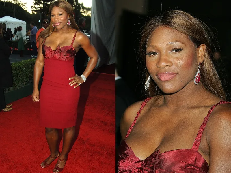Serena Williams poses in an all red ensemble at the AMAs.