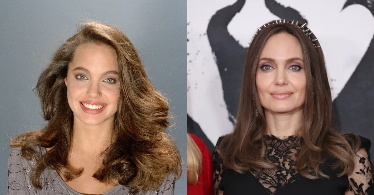 a side by side of angelina jolie when she was young and most recent