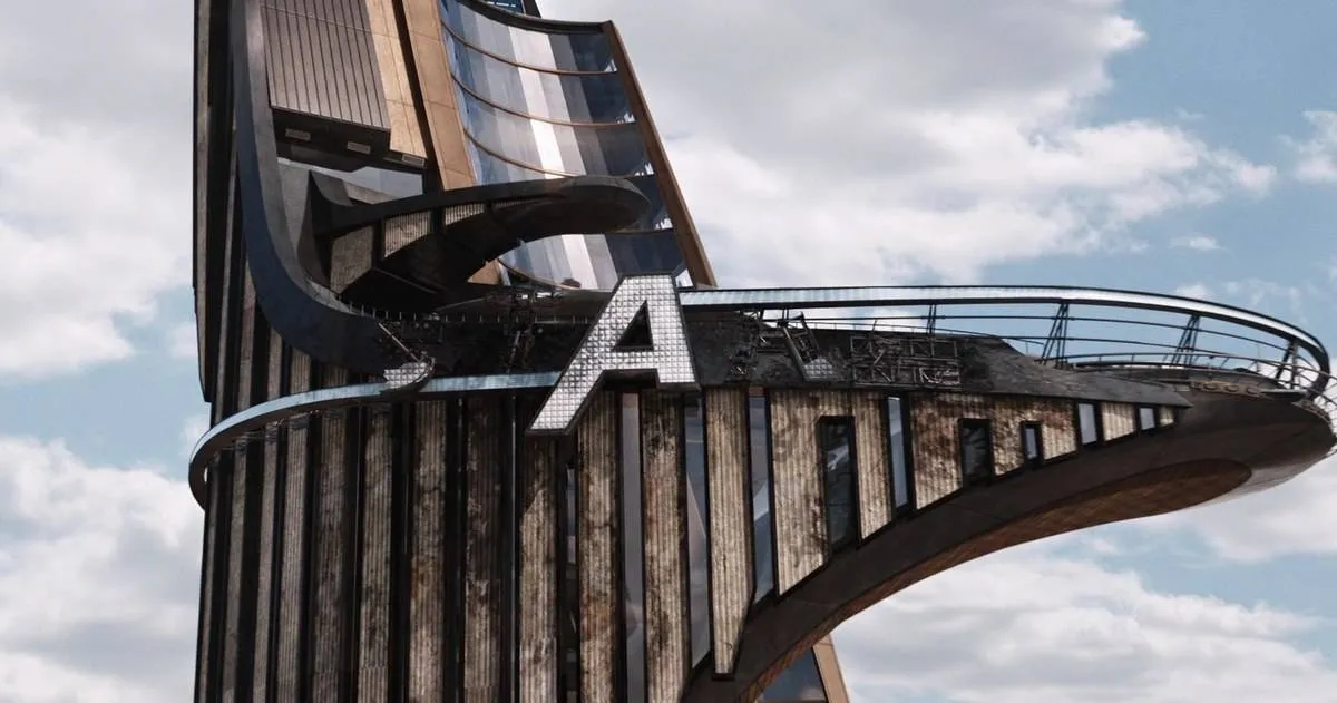 All Of The Letters Are Knocked Off Stark Tower Except 