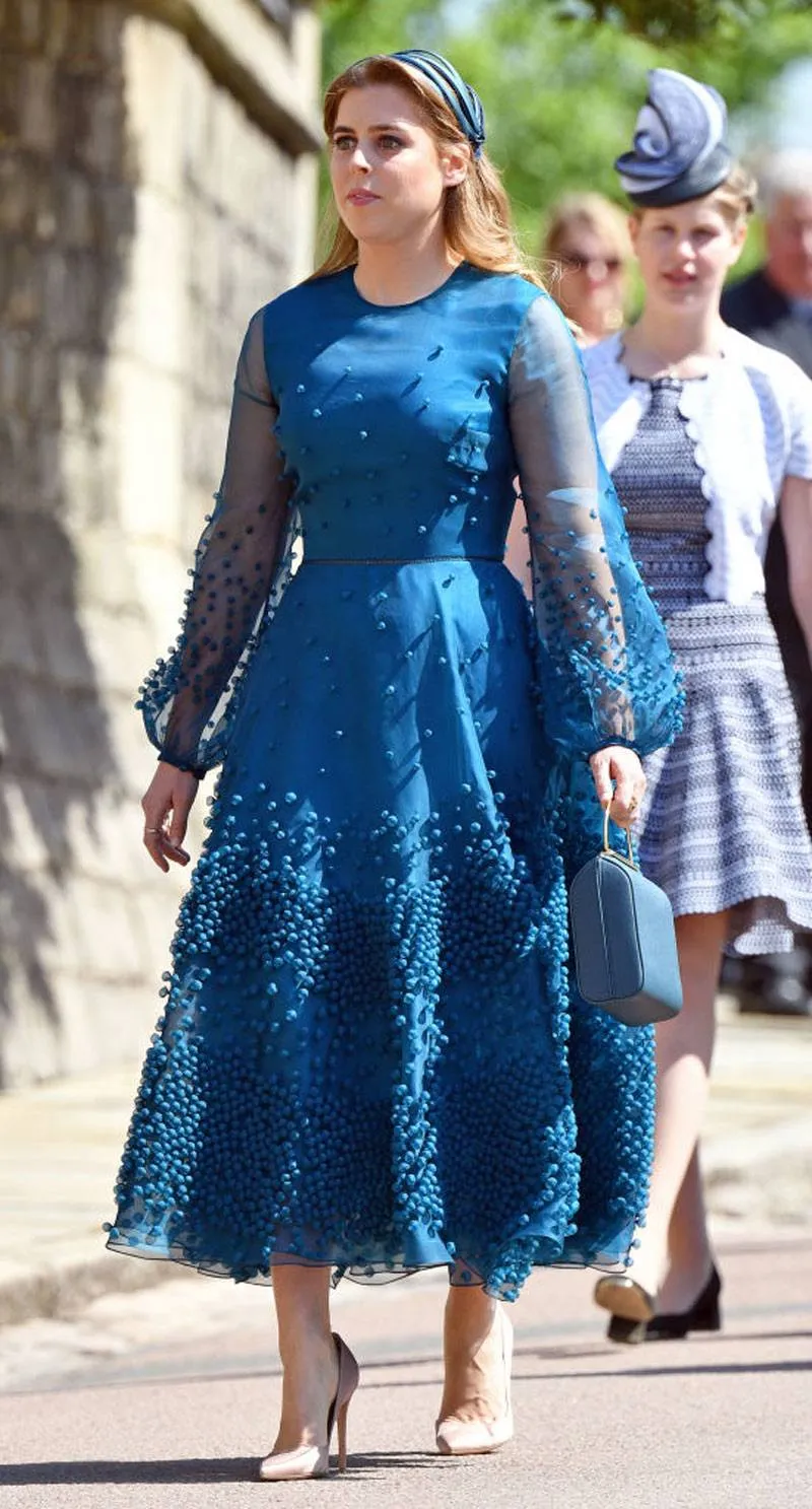 Princess Beatrice attends the wedding of Prince Harry to Ms Meghan Markle at St George's Chapel, Windsor Castle